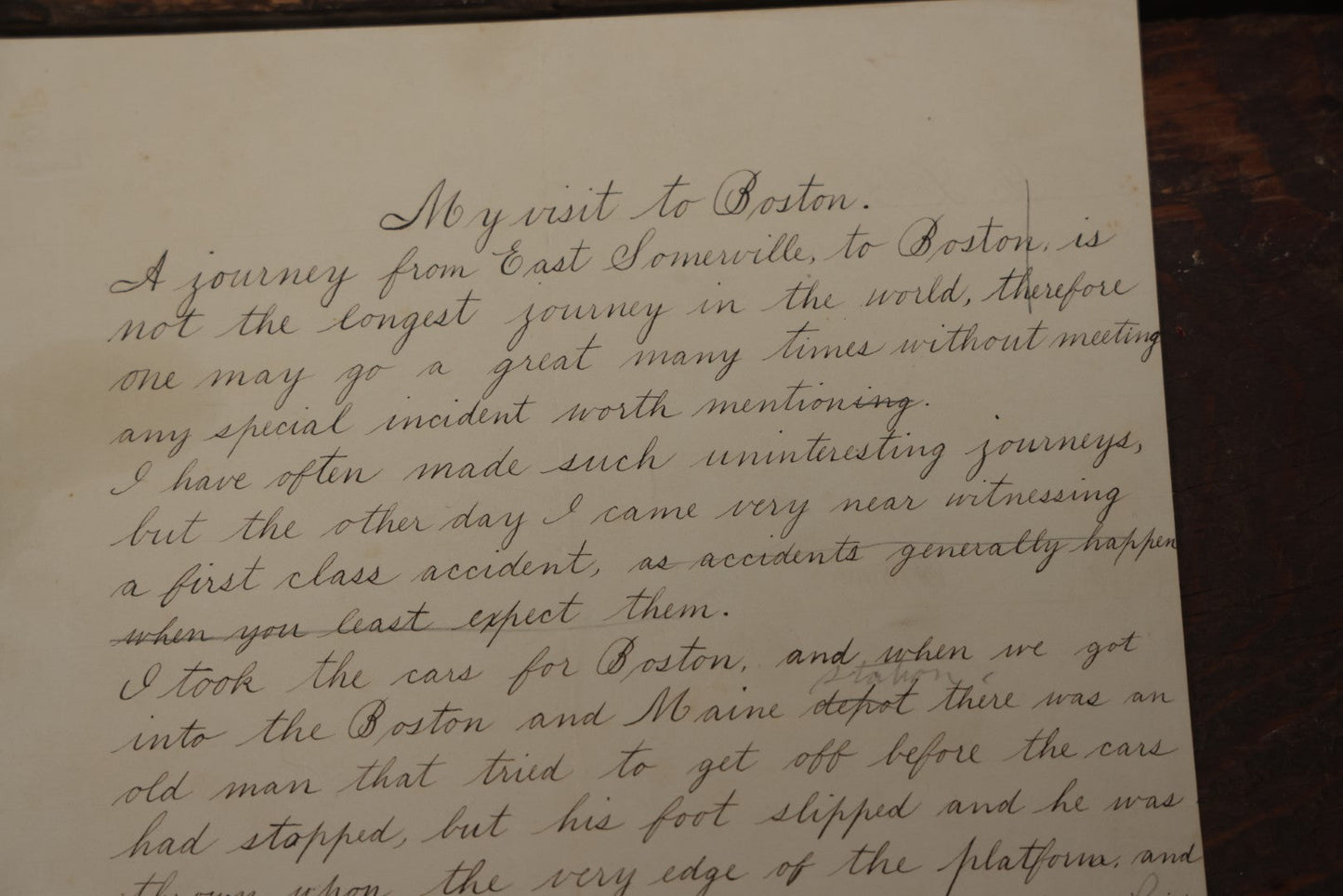 Lot 095 - Antique Ephemera Piece, "My Visit To Boston," Short Story Of Near Train Accident By Luly Lee Baker, Late 19Th Century, Handwritten, East Somerville, Massachusetts