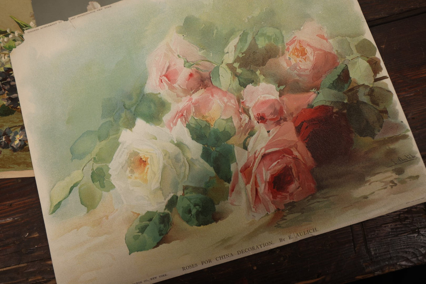 Lot 097 - Grouping Of Four Botanical And Floral Chromolithographs, Including One With Pinholes For Light Effect, Roses, Forget-Me-Nots, Violets, And More