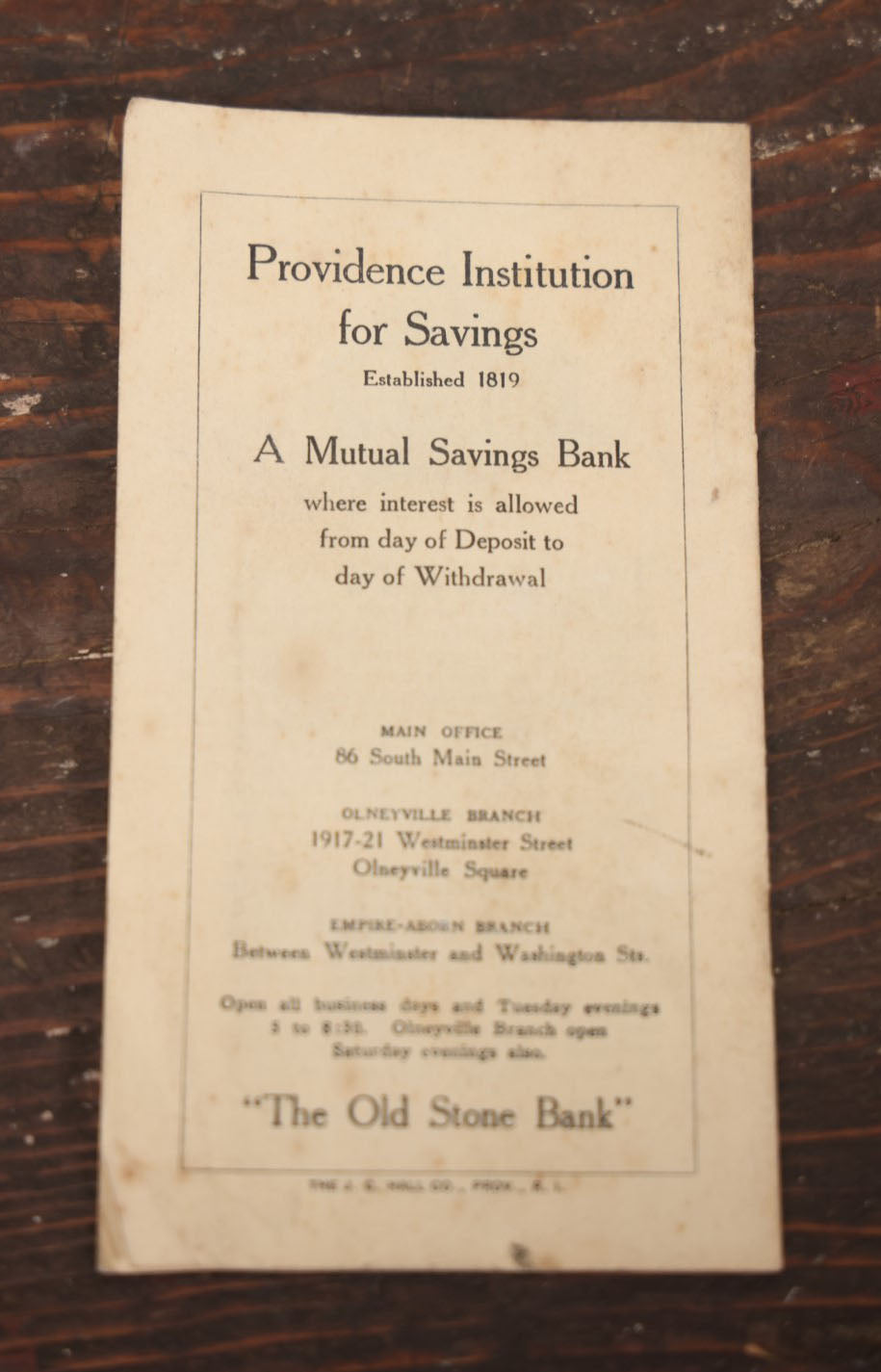 Lot 103 - "Fire! Fire!" Vintage Booklet On The History Of Firefighting Apparatus, Firefighters, Advertisement For "The Old Stone Bank," Providence, Rhode Island, 1932
