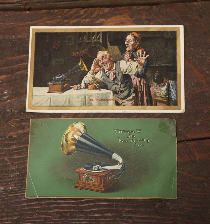 Lot 109 - Pair Of Antique Phonograph Trade Cards, Including The Victor V Victrola Advertisement