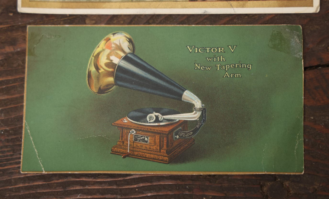 Lot 109 - Pair Of Antique Phonograph Trade Cards, Including The Victor V Victrola Advertisement