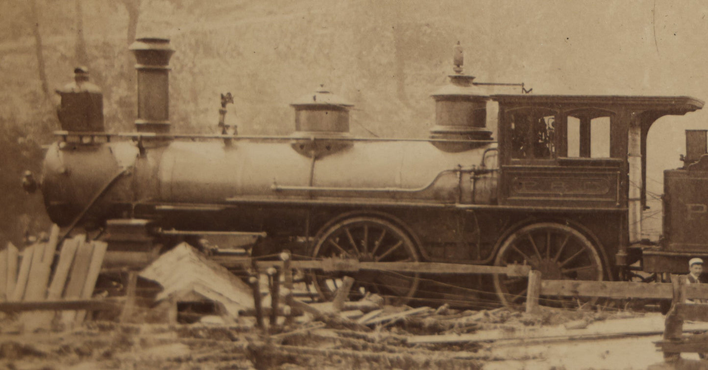 Lot 009 - Pair Of Antique Mounted Railroad Train Locomotive Photographs, Likely Pittsburgh And Connellsville Railroad, Circa 1880s, With Workers Visible