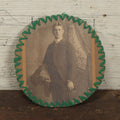 Lot 136 - Antique Circle Boarded Photo Of A Handsome Young Man With Folk Art String Design Around The Outside Edge With Green Thread