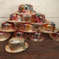 Lot 055 - Grouping Of 11 Vintage Plastic Colorful Party Bowler Hats, Various Pieces Of Colored Plastic