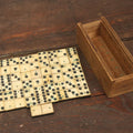 Lot 081 - Antique Bone And Ebony Dominoes Set With Wooden Carrying Box, 28 Dominoes In Total, Complete Double Six Set