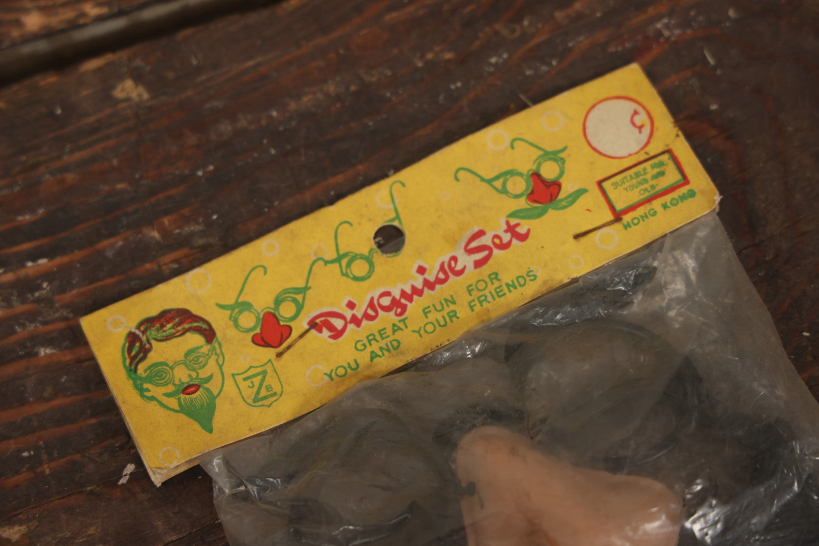 Lot 102 - Vintage New Old Stock N.O.S. Plastic Disguise Set Glasses With Nose And Mustache, Made In Hong Kong