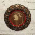Lot 109 - Antique Circular Framed Print Of The Virgin Mary, In Pressed Round Frame With Red Fabric Mat Surround, Paper Label On Back From C.C. Van Etten & Co. Art Dealers, Des Moines, Iowa