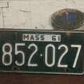 Lot 110 - Vintage Massachusetts 1961 Green Pressed Metal License Plate With Automobile Legal Association A.L.A. Topper, Number 852027, Note Various Wear, Rust