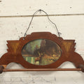 Lot 114 - Antique Art Deco Wooden Wall Hanging Tie Or Hand Towel Rack With Elk In River Scene, Note Loss To Veneer