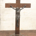 Lot 117 - Vintage Wooden Cross Crucifix With Metal Jesus Figure On Free Standing Circular Base With I.N.R.I. Banner