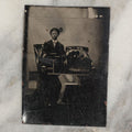 Lot 012 - Antique Tintype Photo Of A Man In An Early Automobile, Holding Steering Wheel, Tufted Leather Seats