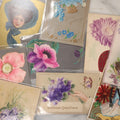 Lot 054 - Grouping Of Nine Antique Postcards, Mostly For Birthdays, Christmas, Etc., Embossed, With Flowers And Pretty Women, Early 20th Century