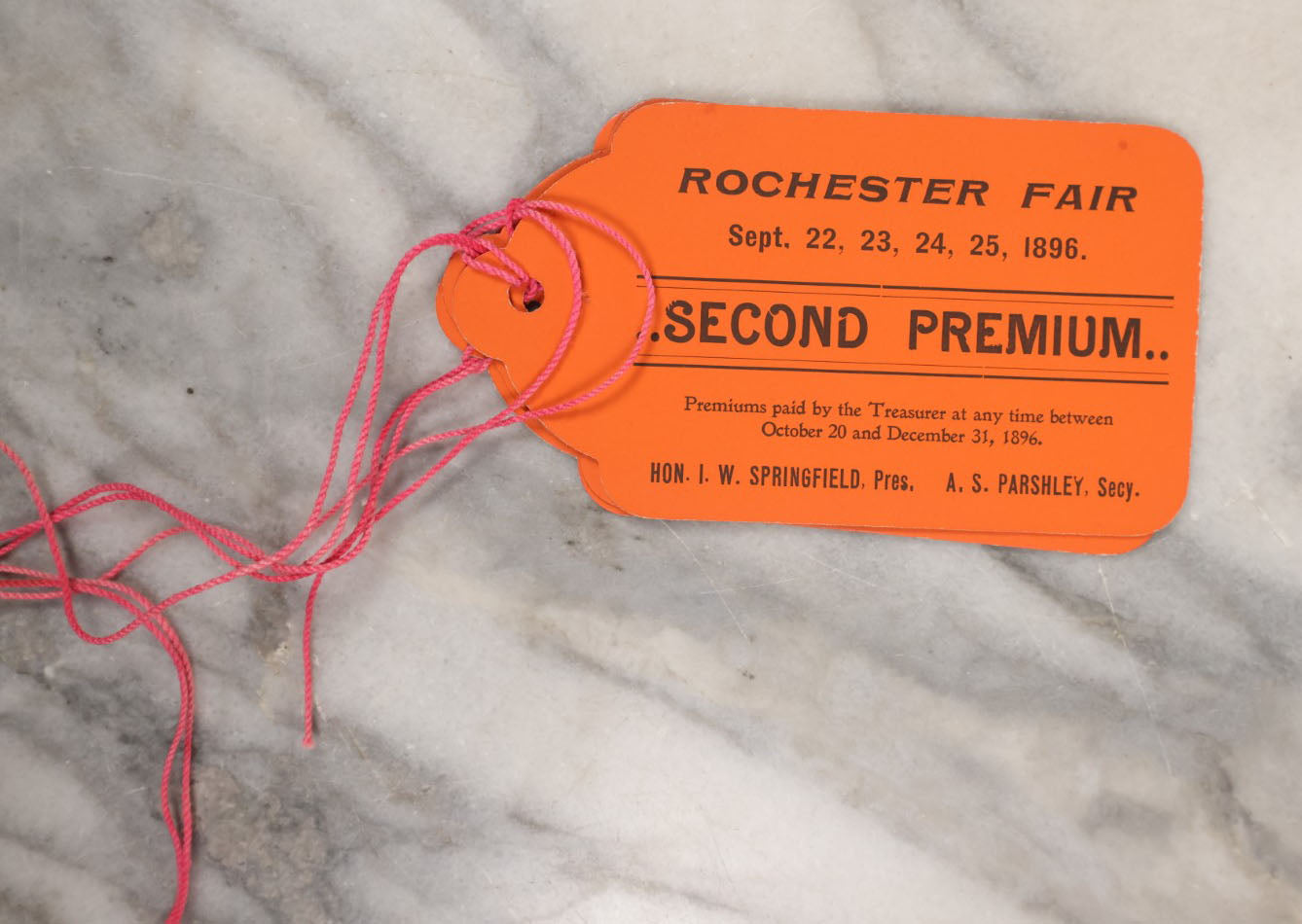 Lot 083 - Grouping Of 10+ Antique Rochester Fair "Premiums" Tags, 1897
