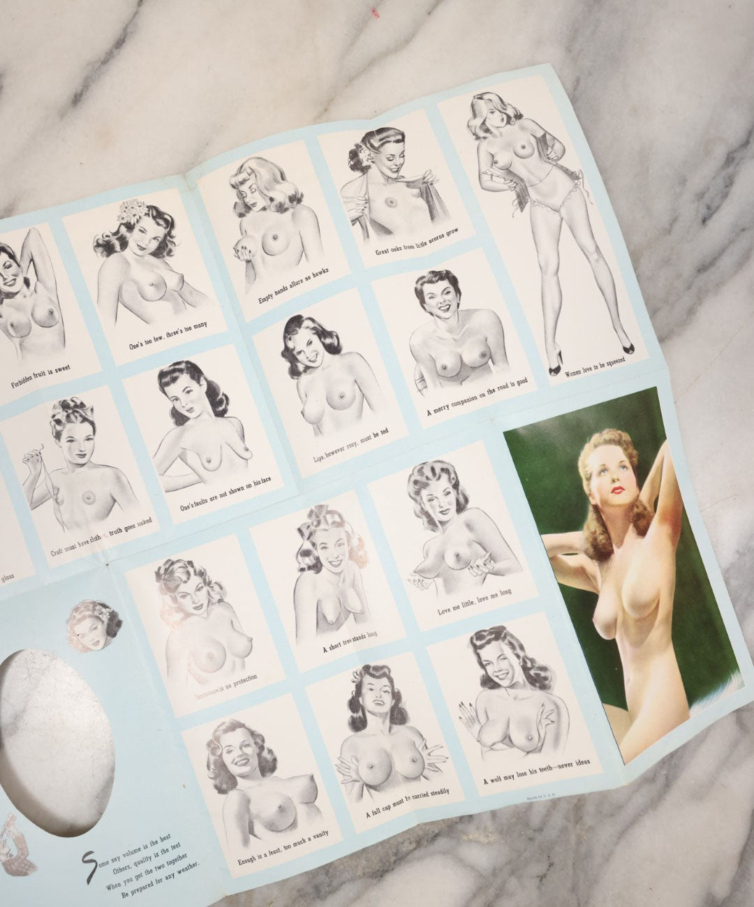Lot 100 - Titter Tatter Proverbs Vintage Nudie Pin-Up Advertising From The Mcdonald Electric Co., Columbus Maine, Unfolds To Reveal Many Nude Women Illustrations