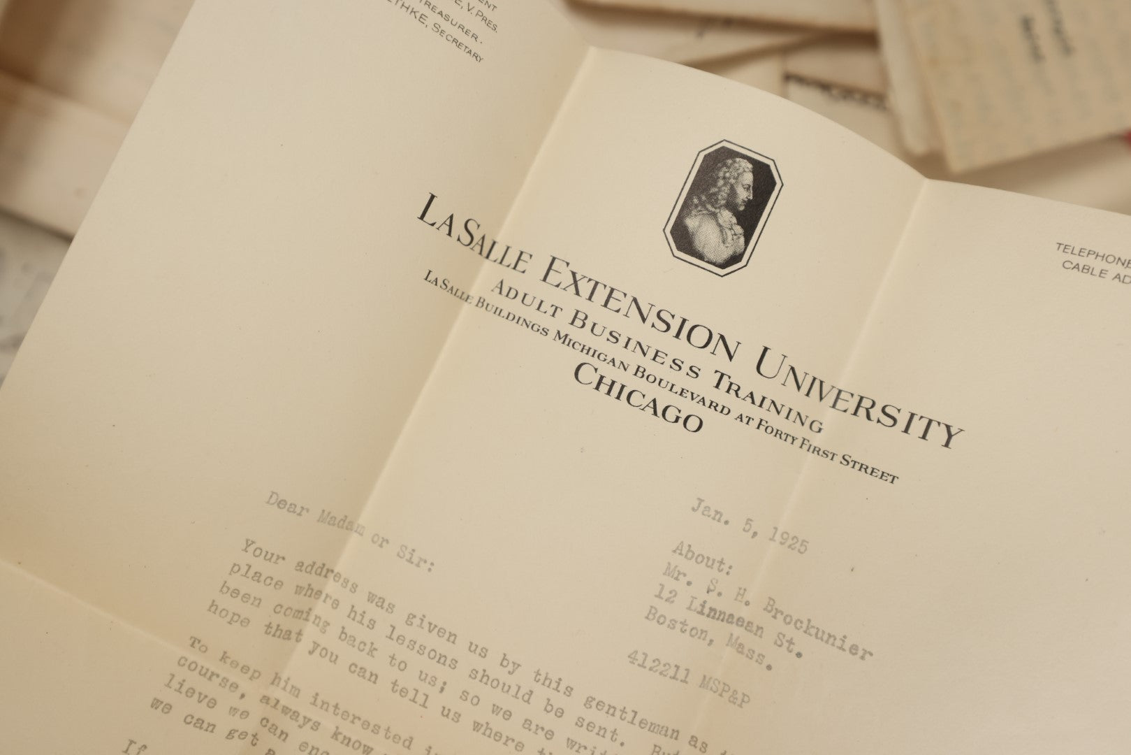 Lot 181 - Large Grouping Of 100+ Pieces Of 1920s Era Correspondence Addressed To Mr. Sam Hugh Brockunier, Jr., Including Many Documents From Universities And Colleges Such As Lasalle And Harvard, One Lot One Money