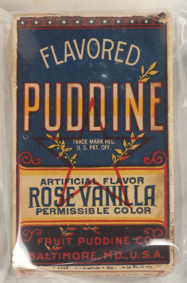 Lot 193 - Flavored Puddine Pudding Powder Mix With Rose Vanilla, By The Fruit Puddine Co., Baltimore, Maryland, Box Is Full, Unopened, Contained In Plastic Baggy, Leaks, Free Sample Box
