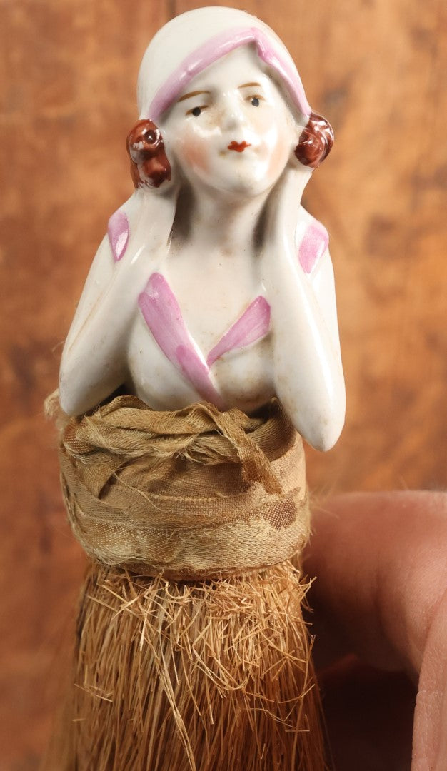 Flapper Ceramic Lot 204 - Porcelain Flapper Woman Straw Dresser Brush, Hand Painted Wi ...