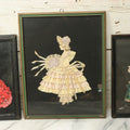 Lot 209 - Grouping Of Three Vintage Framed Ribbon Ladies, Including Woman In Red Made Of Faux Flower Petals, Two Yellow Ladies, Real Fabric, Etc, One Lot, One Money