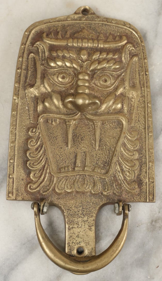 Lot 065 - Vintage Solid Brass Lion Or Dragon Head Door Knocker, Likely Korean