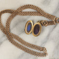 Lot 067 - Antique Brass Necklace Or Watch Chain And Locket Containing Two Locks Of Hair, Hair Memento Keepsakes, On Thick Chain