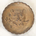 Lot 069 - Small Antique Cast Metal Cat Head Pendant Trinket Or Change Tray, Cat Has Flowers In Mouth, Hole At Top For Hanging Or Wearing
