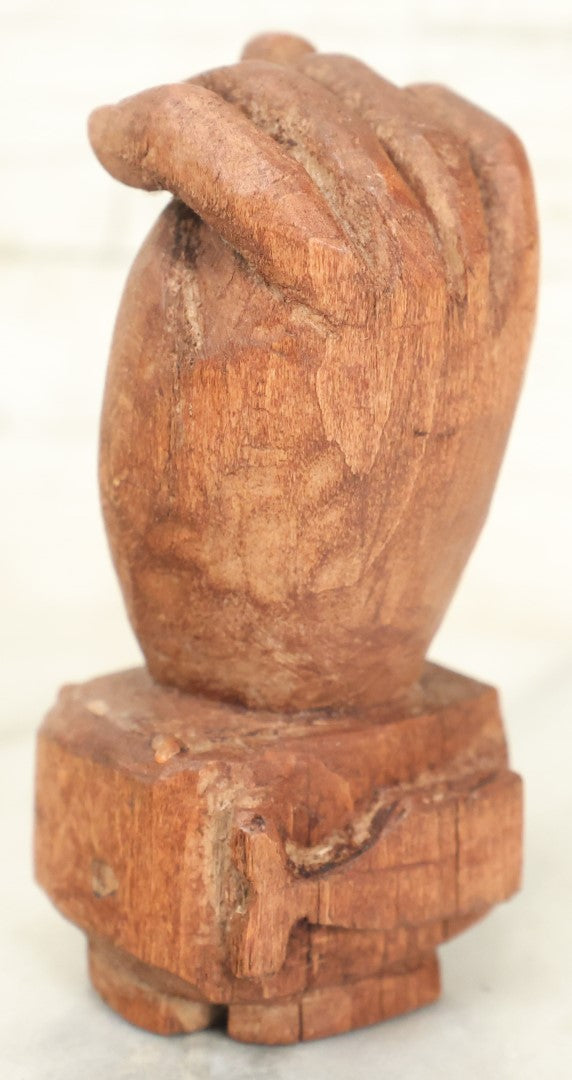 Lot 087 - Antique Nautical Hand Carved Sailor Folk Art Fist Touching Thumb To Middle Finger Gesture, With Carved Whale And Whale's Tail, Likely Sailor Made