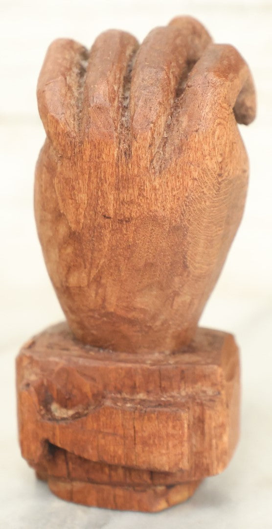 Lot 087 - Antique Nautical Hand Carved Sailor Folk Art Fist Touching Thumb To Middle Finger Gesture, With Carved Whale And Whale's Tail, Likely Sailor Made