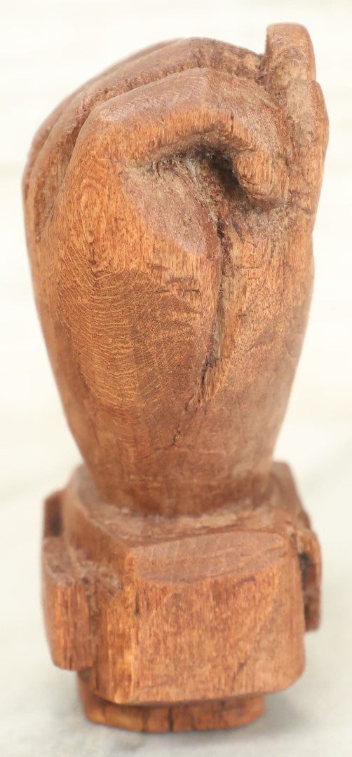 Lot 087 - Antique Nautical Hand Carved Sailor Folk Art Fist Touching Thumb To Middle Finger Gesture, With Carved Whale And Whale's Tail, Likely Sailor Made