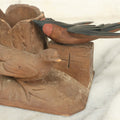 Lot 089 - Hand Carved Folk Art Toothpick Holder With Birds, Painted Swallow, Signed F.O. On Bottom, Note Losses, Damage