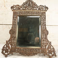 Lot 090 - Antique Ornate Cast Metal Mirror Frame With Beveled Mirror, Kick Stand, Unknown Maker, Note Wear And Crazing To Mirror