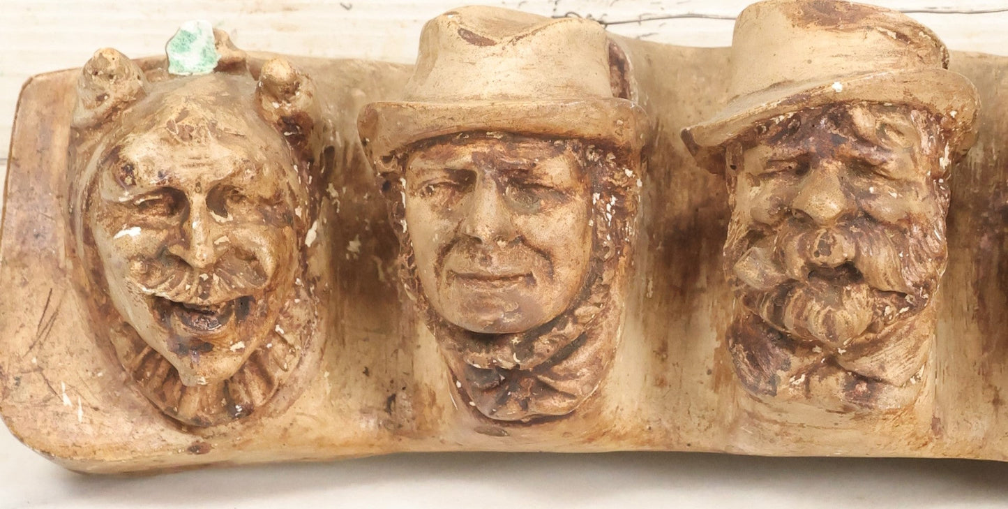 Lot 094 - Antique Seven Deadly Sins Monks And Devil / Satan Chalkware Pipe Rack Holder, In White Chalkware, Note Various Chips, Losses