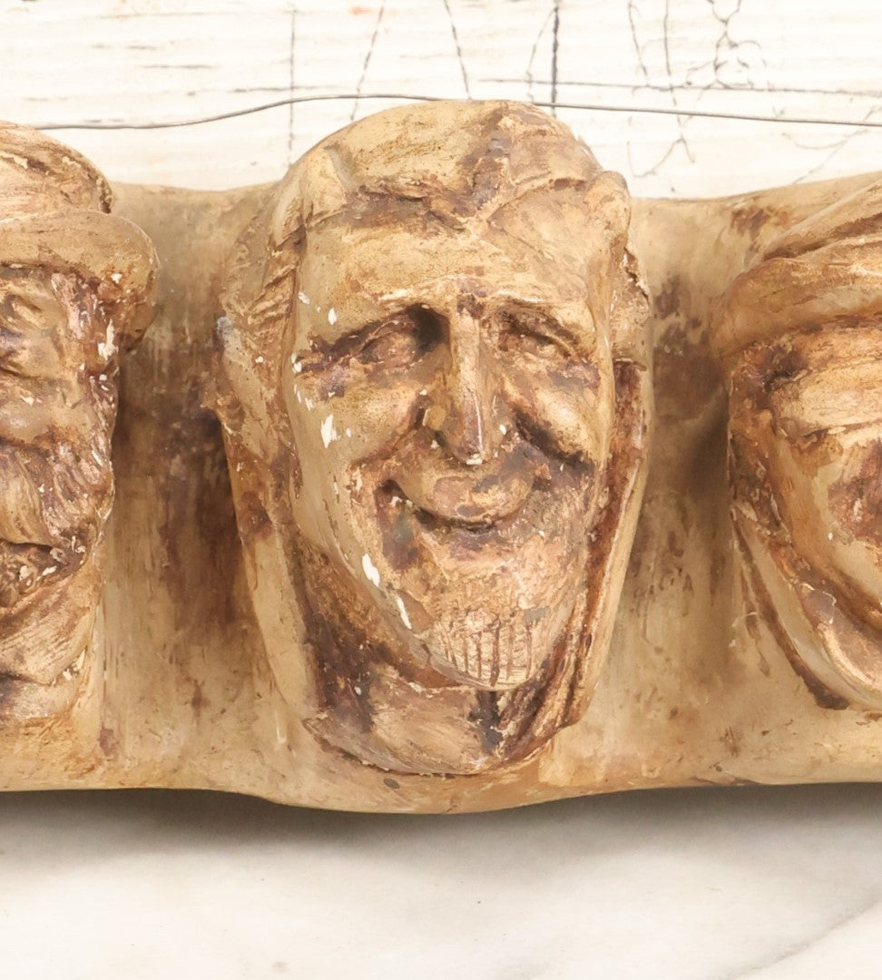 Lot 094 - Antique Seven Deadly Sins Monks And Devil / Satan Chalkware Pipe Rack Holder, In White Chalkware, Note Various Chips, Losses