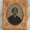 Lot 100 - Antique 1/9th Plate Ruby Ambrotype Photograph Of A Pretty Middle Aged Woman With A Large Cameo Brooch, Slight Smile, In Brass Mat With Glass, No Case