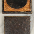 Lot 106 - Antique 1/6th Plate Ambrotype Of An Older Couple In A Split Complete Patriotic Letherette Union Case, With Eagle With Snake In Beak