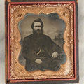 Lot 111 - Antique 1/6th Plate Ambrotype Photograph Of A Dark Dressed Man With A Full Wispy Beard And Mustache, Watch Chain, In Half Leatherette Case