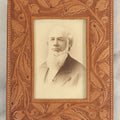 Lot 112 - Antique Carte De Visite C.D.V. Photograph Of An Old Man With A Big White Beard In Custom Tooled Leather Frame With Kickstand