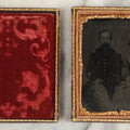 Lot 113 - Antique Cased Tintype Photograph Of A Middle Aged Couple Holding Hands, Man Appears To Be In Military Uniform, Possible Civil War Veteran, In Split Leatherette Case