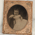 Lot 115 - Antique Matted Tintype Photograph Of Baby, In Chair, Likely Hidden Mother, With Hand In Motion, Concerned Expression