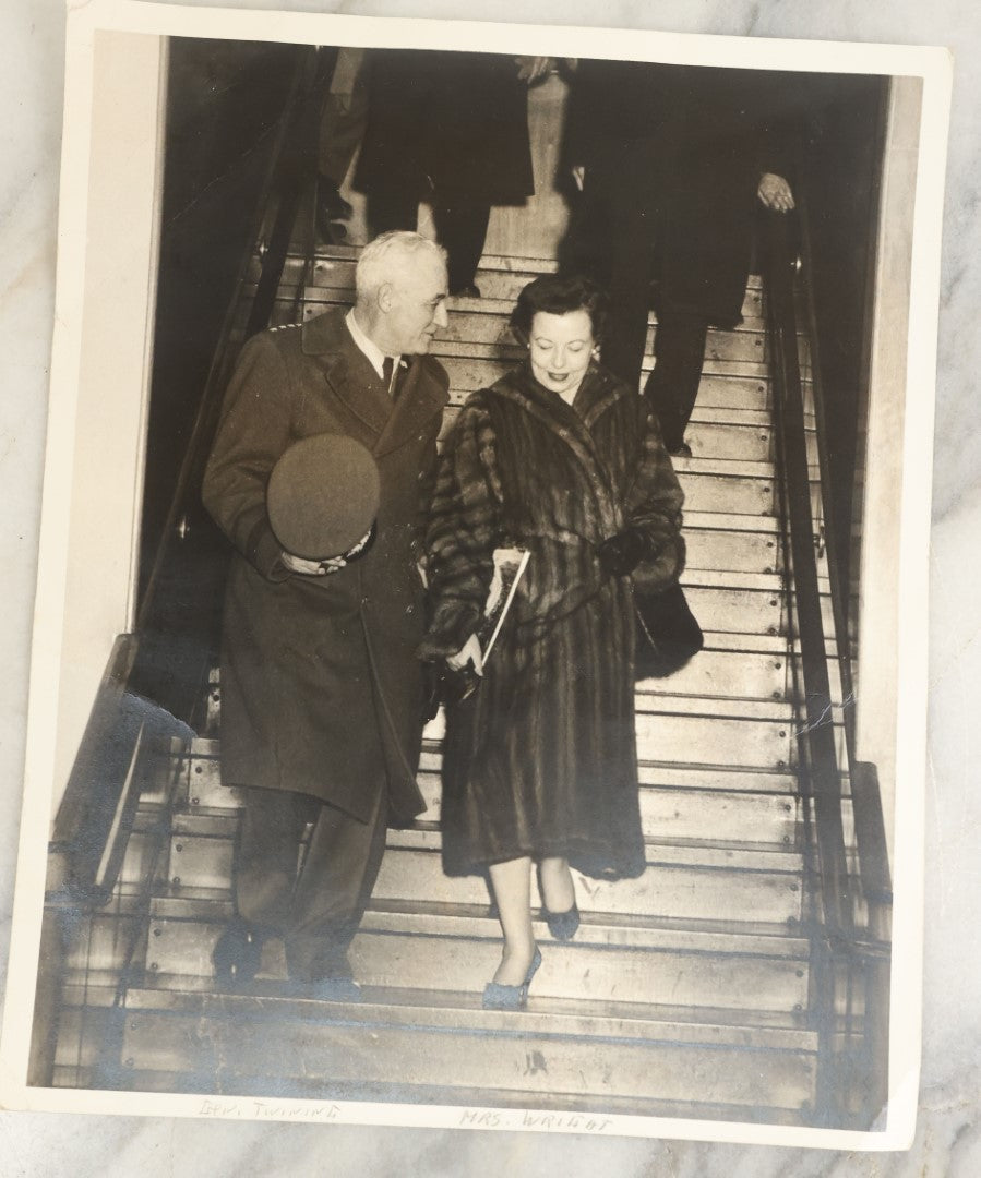 Lot 130 - Grouping Of Five Vintage Approximately 8 x 10 Press Photographs Of President Dwight D. "Ike" Eisenhower, Along With Admiral Wright And Wife, General Thorne, And President Of Iceland, Info On Verso