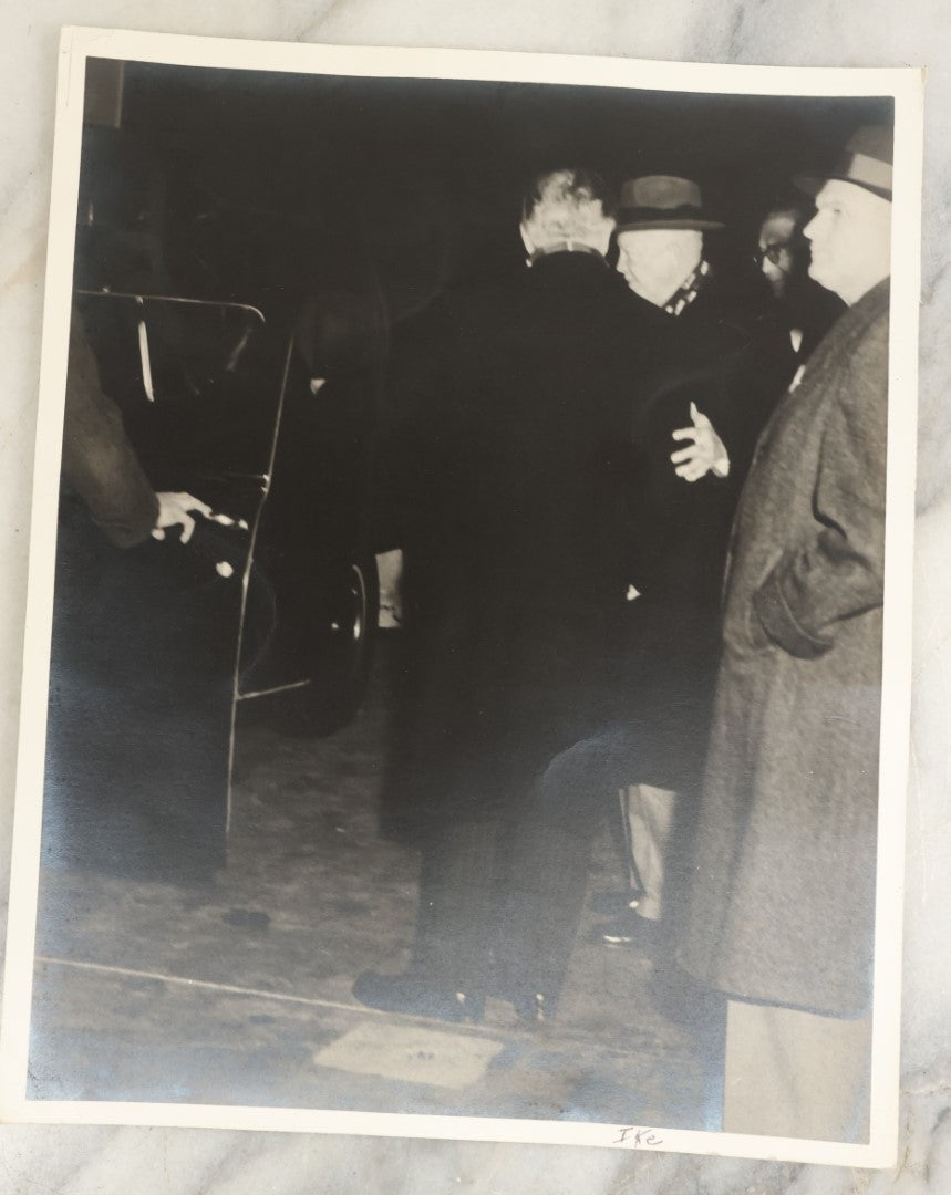Lot 130 - Grouping Of Five Vintage Approximately 8 x 10 Press Photographs Of President Dwight D. "Ike" Eisenhower, Along With Admiral Wright And Wife, General Thorne, And President Of Iceland, Info On Verso