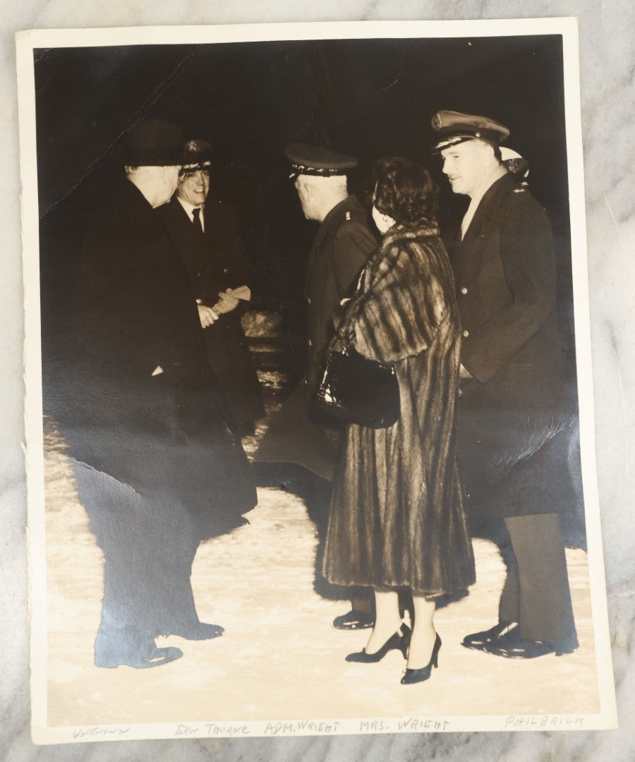 Lot 130 - Grouping Of Five Vintage Approximately 8 x 10 Press Photographs Of President Dwight D. "Ike" Eisenhower, Along With Admiral Wright And Wife, General Thorne, And President Of Iceland, Info On Verso