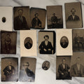 Lot 132 - Grouping Of Fifteen Antique Tintype Photographs Of Men, Including Old Man With White Hair And Grin, Bearded Man In Hat, Man With Large Mustache, Man With Nautical Backdrop, And Others
