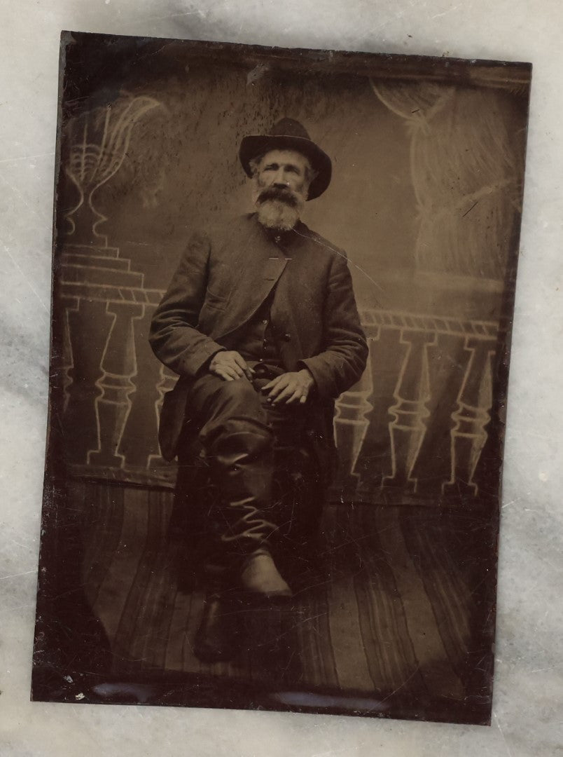 Lot 132 - Grouping Of Fifteen Antique Tintype Photographs Of Men, Including Old Man With White Hair And Grin, Bearded Man In Hat, Man With Large Mustache, Man With Nautical Backdrop, And Others