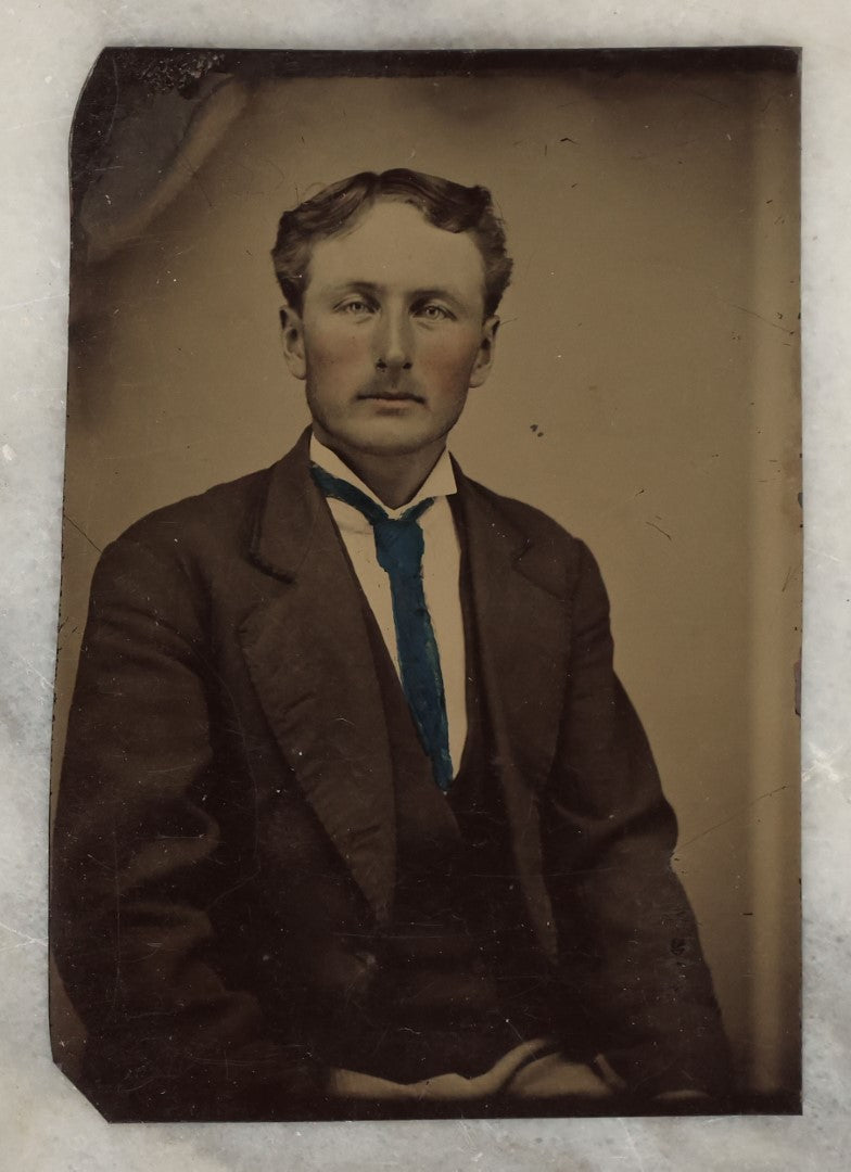 Lot 132 - Grouping Of Fifteen Antique Tintype Photographs Of Men, Including Old Man With White Hair And Grin, Bearded Man In Hat, Man With Large Mustache, Man With Nautical Backdrop, And Others