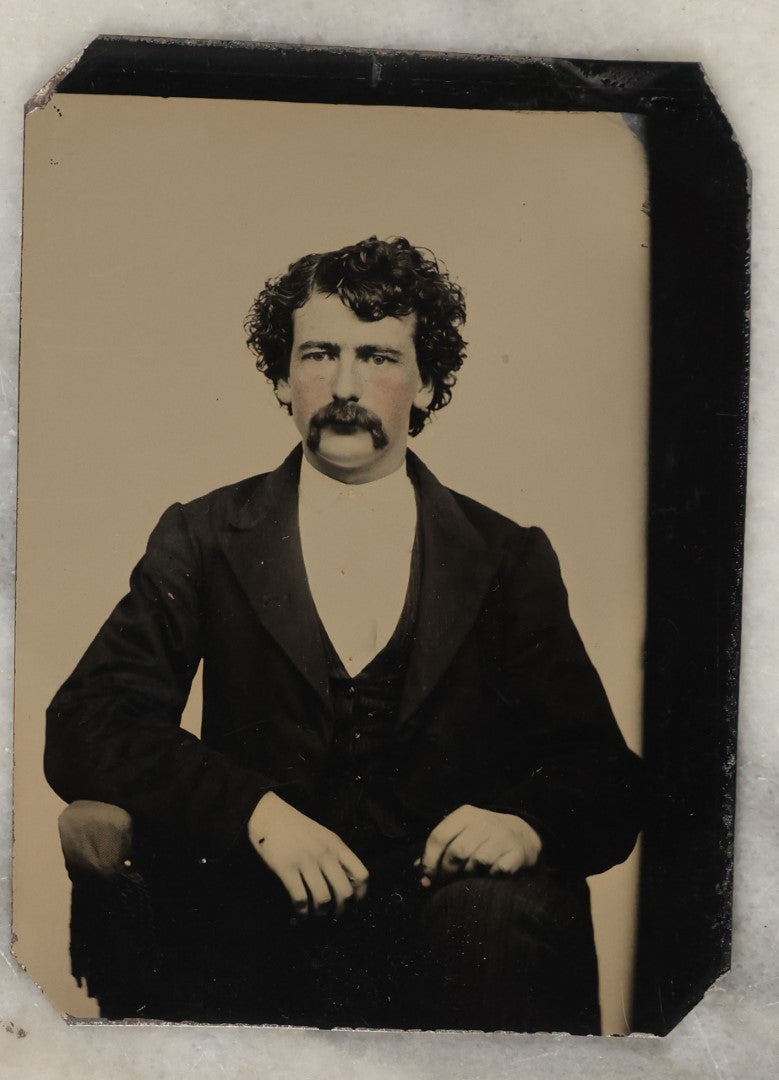 Lot 132 - Grouping Of Fifteen Antique Tintype Photographs Of Men, Including Old Man With White Hair And Grin, Bearded Man In Hat, Man With Large Mustache, Man With Nautical Backdrop, And Others