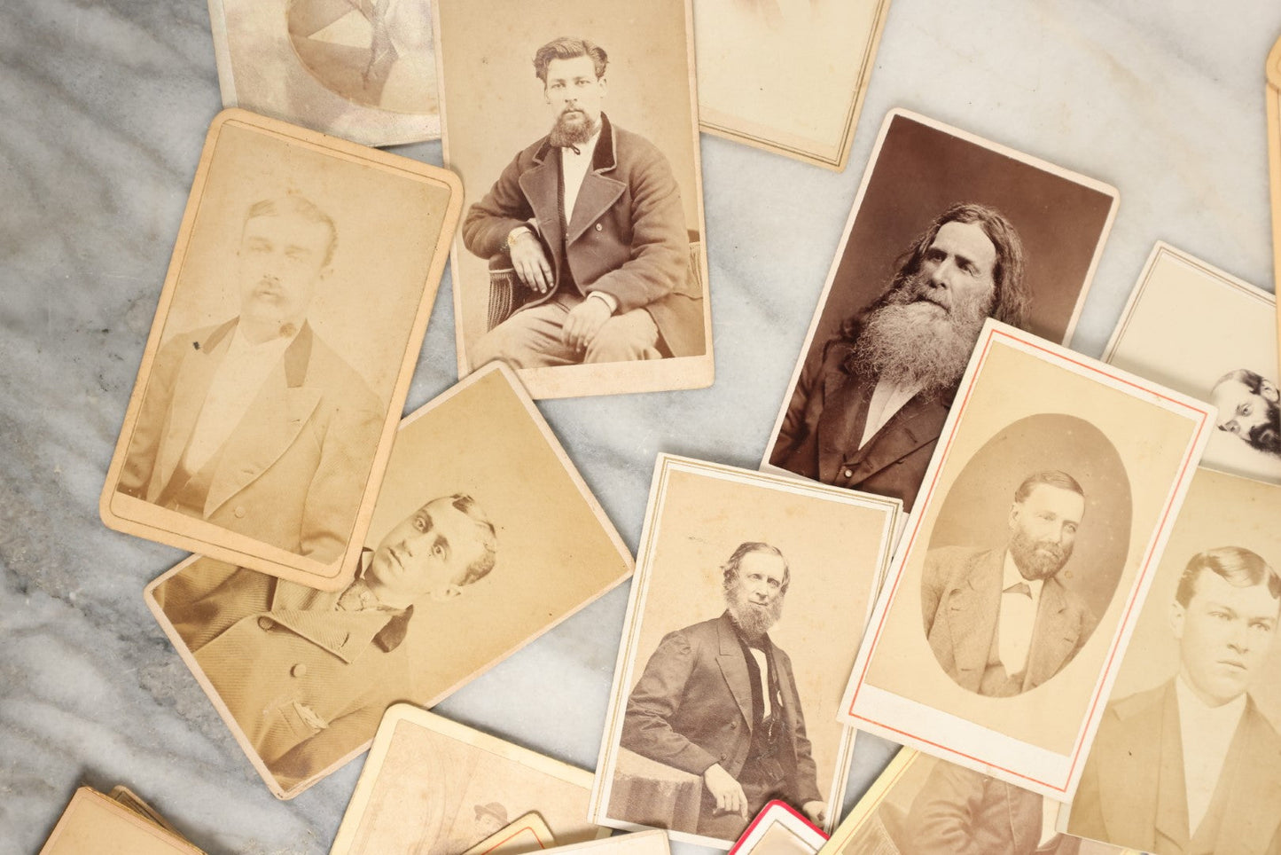 Lot 137 - Grouping Of 40+ Antique Carte De Visite C.D.V. Photographs Of Men, Including Many With Beards, Jewelry, Hats, And Others, Mostly American