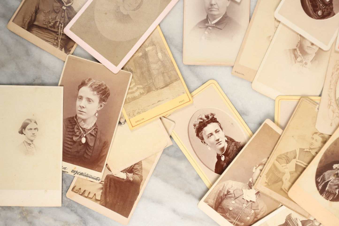 Lot 138 - Grouping Of 35+ Antique Carte De Visite C.D.V. Photographs Of Women And Girls, Including Many With Extravagant Books And Dress, Women Holding Book, Interesting Hairstyles, And More