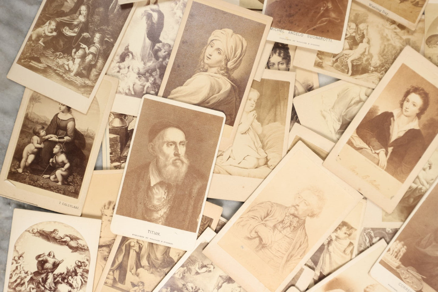 Lot 140 - Grouping Of 40+ Antique Carte De Visite C.D.V. Illustrated Album Filler And Art Cards Featuring Renaissance Artists And Many Works Of Art Including By Correggio, Raphael, Michelangelo, And Da Vinci