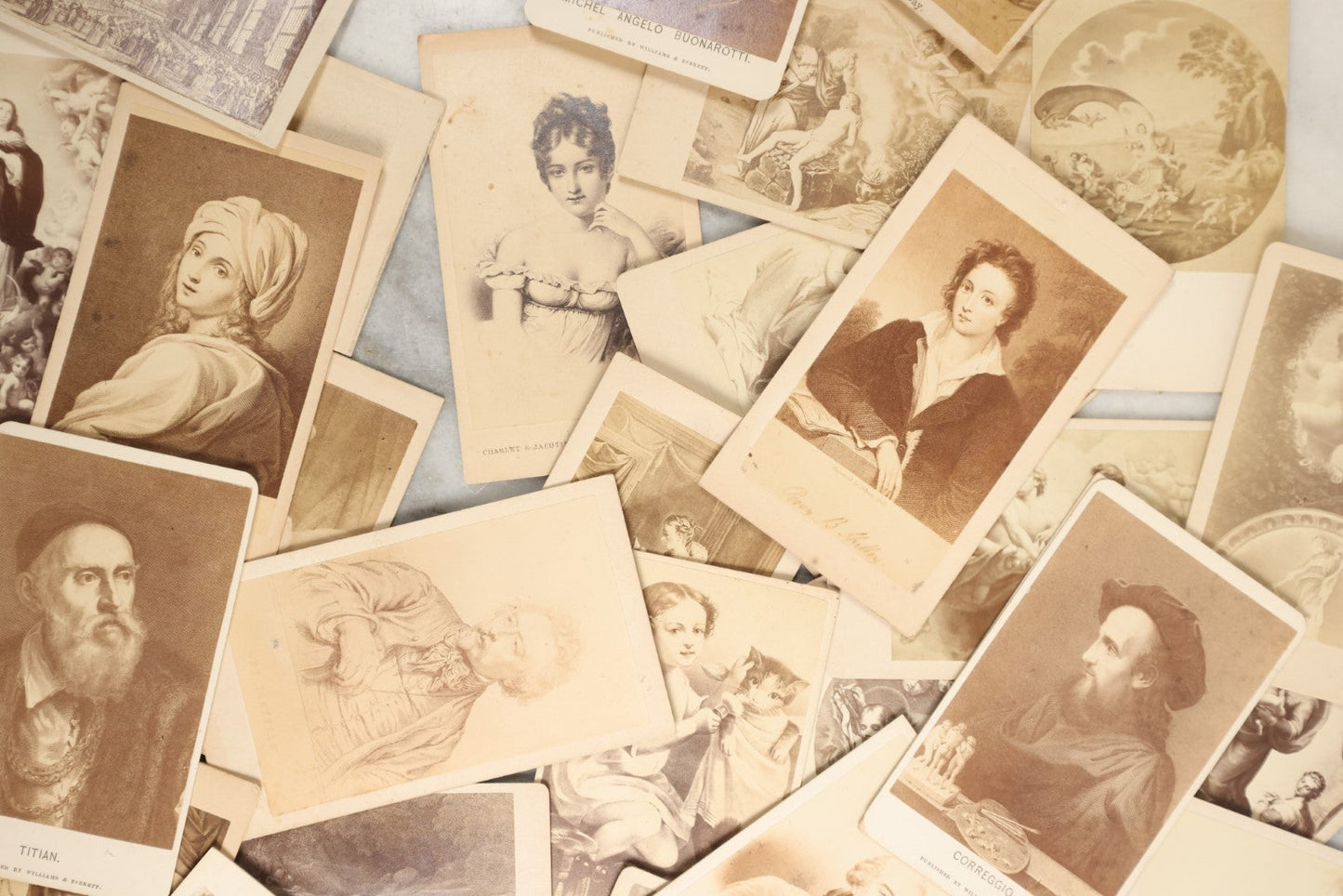 Lot 140 - Grouping Of 40+ Antique Carte De Visite C.D.V. Illustrated Album Filler And Art Cards Featuring Renaissance Artists And Many Works Of Art Including By Correggio, Raphael, Michelangelo, And Da Vinci