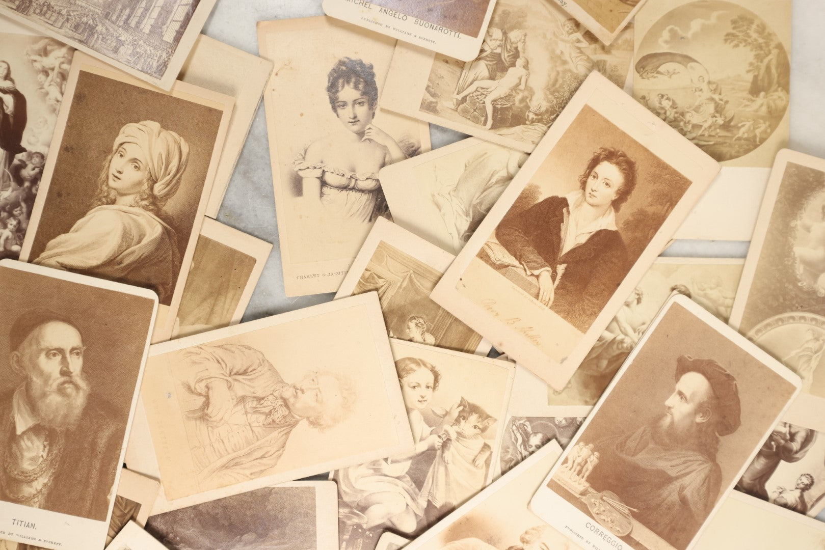 Lot 140 - Grouping Of 40+ Antique Carte De Visite C.D.V. Illustrated Album Filler And Art Cards Featuring Renaissance Artists And Many Works Of Art Including By Correggio, Raphael, Michelangelo, And Da Vinci